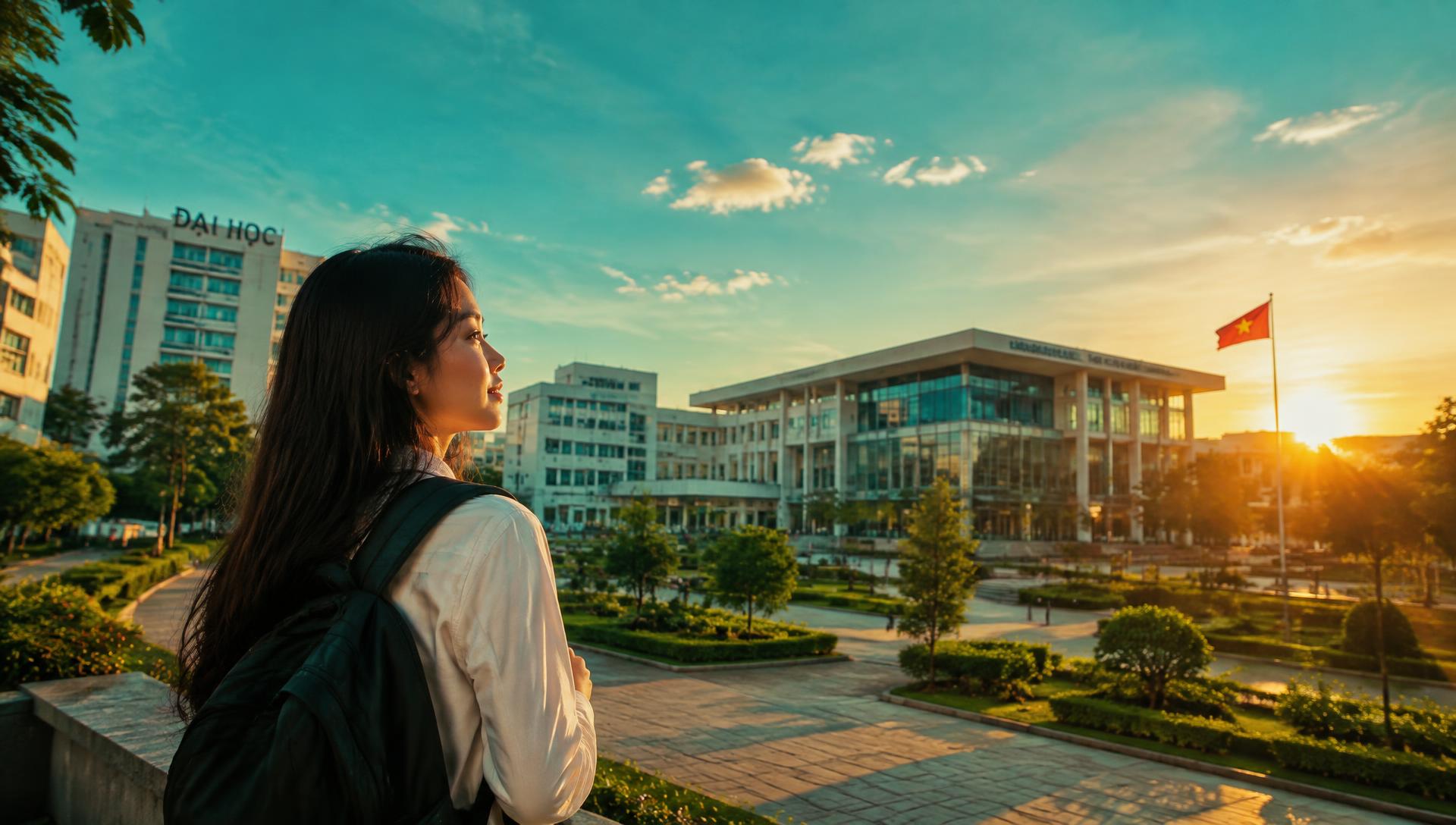 Học sinh nhìn về khuôn viên trường đại học
